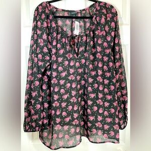NWT TORRID Women's Plus Size Crinkle‎ Chiffon Tie Front Long Sleeve Top Size 2X
